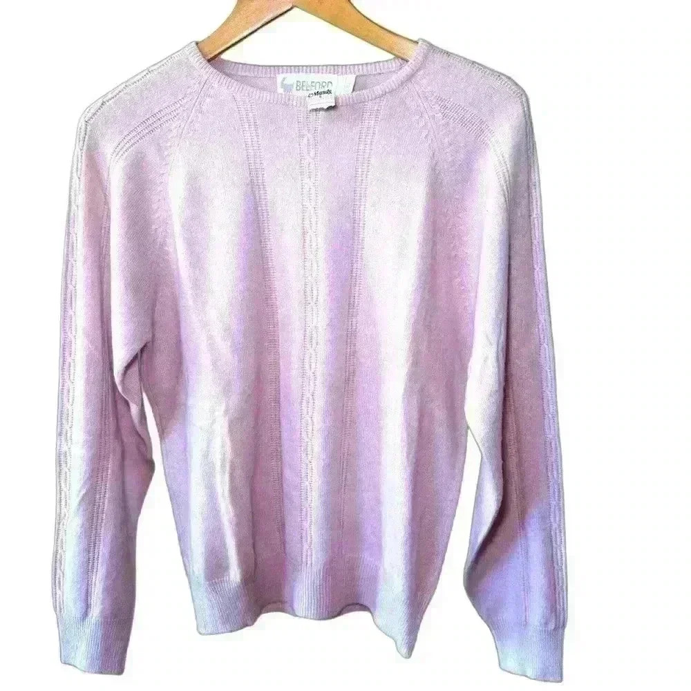 NWT 80's VTG Pink Belford 100%‎ Cashmere Cable Knit Sweater Women's Size Large